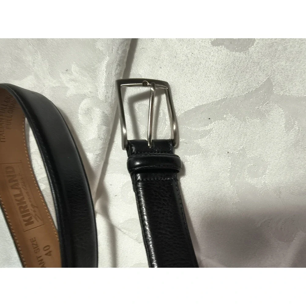 Kirkland Mens Italian Full Grain Leather Black Dress Uniform Belt Sz 40 Stitched